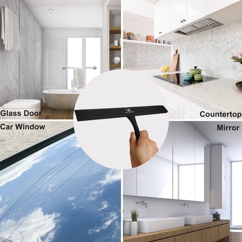 VANZAVANZU Shower Squeegee for Glass Doors, 11-Inch Silicone Squeegee with Non-Slip Handle and Adhesive Hook for Bathroom, Mirror, Tile, Car Window (Black) - Image 4